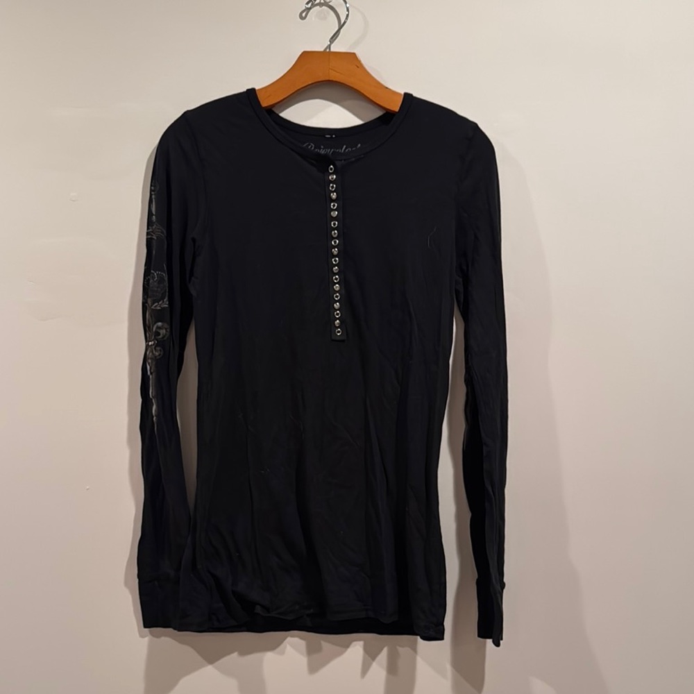 Black Buttoned Long Sleeve Tee - image 1